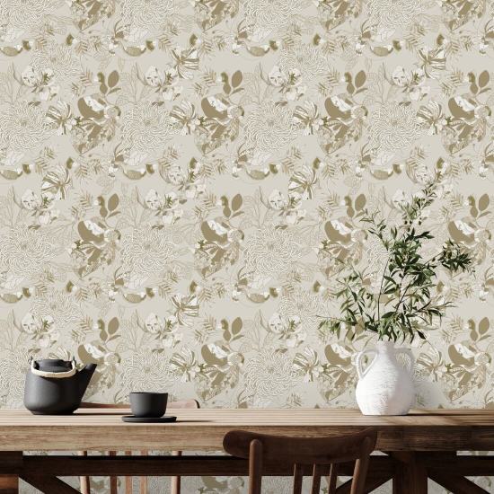 Art Deco Krysantemum Varm Neutral Blommig tapet