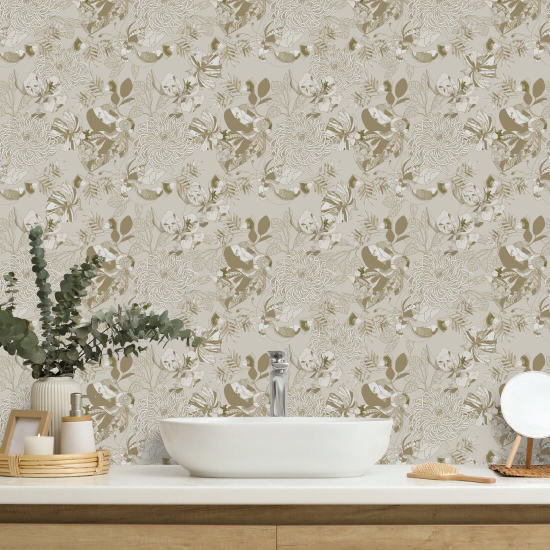 Art Deco Krysantemum Varm Neutral Blomstertapet