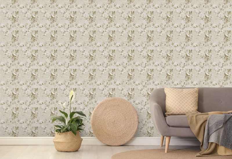Art Deco Chrysanthemum Warm Neutral Floral Wallpaper