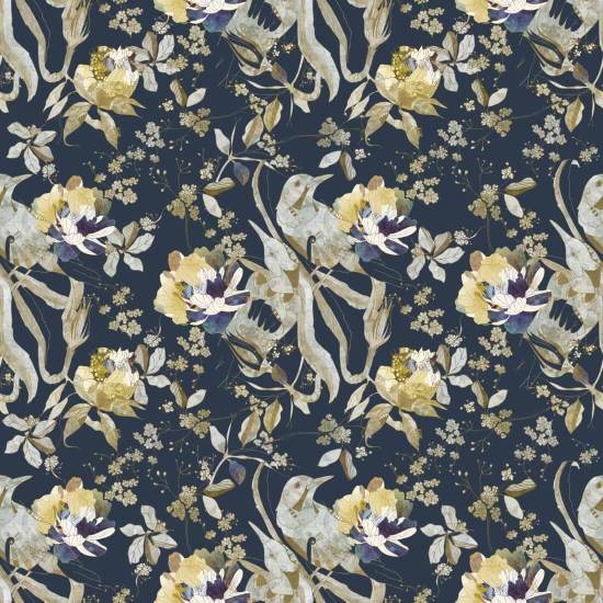 Bird and Blossom Navy Vogel-Tapete
