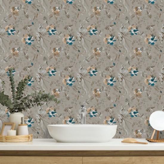 Bird and Blossom Taupe Papel pintado floral