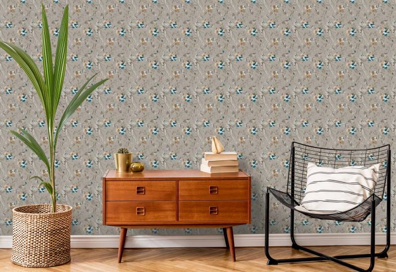 Bird and Blossom Taupe Floral Wallpaper
