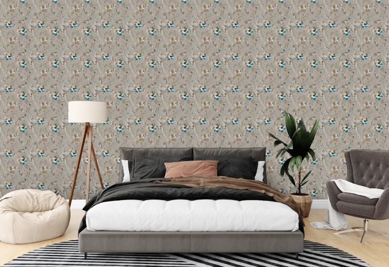 Bird and Blossom Taupe Carta da parati floreale