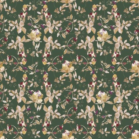 Botanical Blossom Forest Green Papel de parede natural