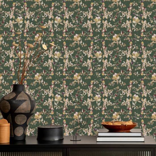 Botanical Blossom Forest Green Natuurbehang