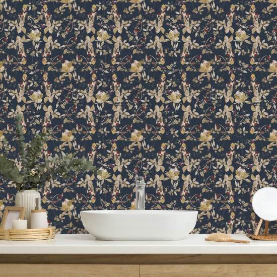 Botanisk Blossom Navy Blomstertapet
