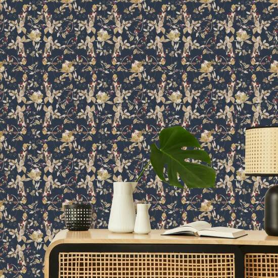 Botanical Blossom Navy Floral Wallpaper