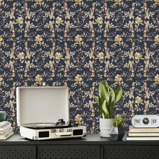 Botanical Blossom Navy Bloemenbehang