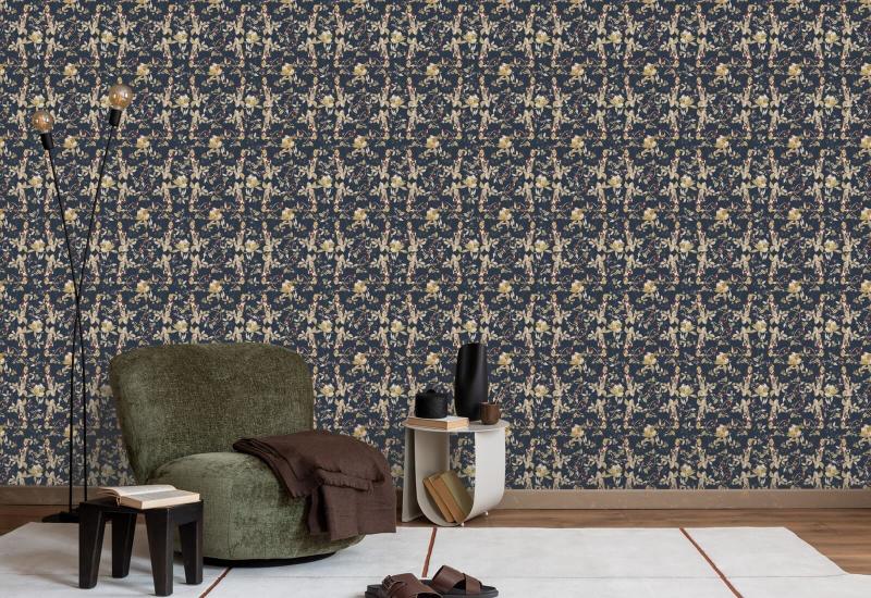 Botanical Blossom Blue Papier peint floral