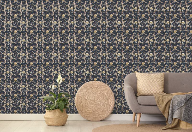 Botanical Blossom Navy Floral Wallpaper