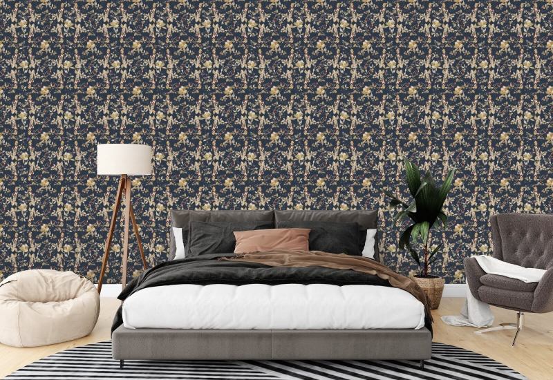 Botanical Blossom Navy Papel de parede floral