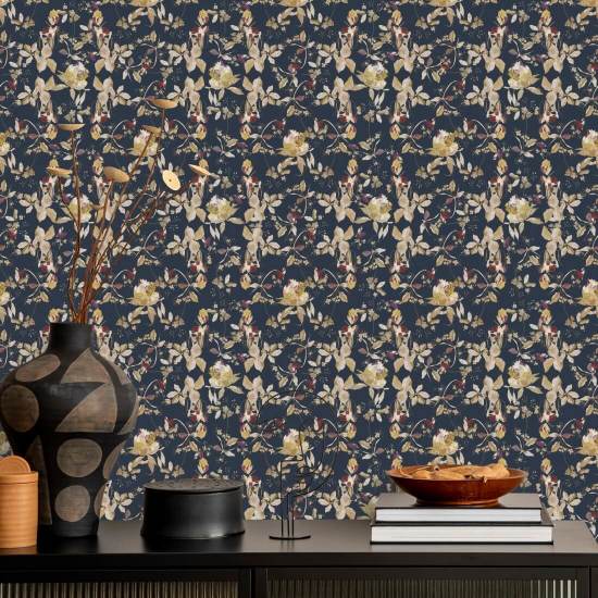 Botanical Blossom Blue Papier peint floral