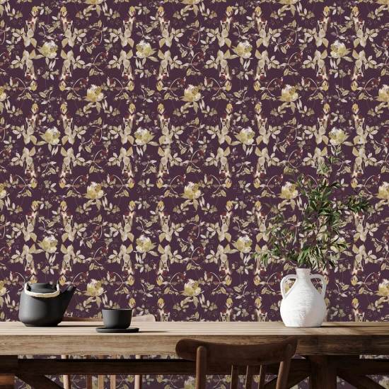 Botanische bloesempruim Paars natuurbehang