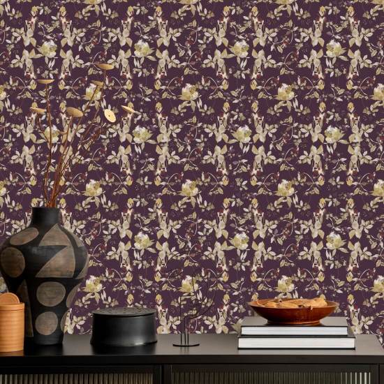 Botanische bloesempruim Paars natuurbehang