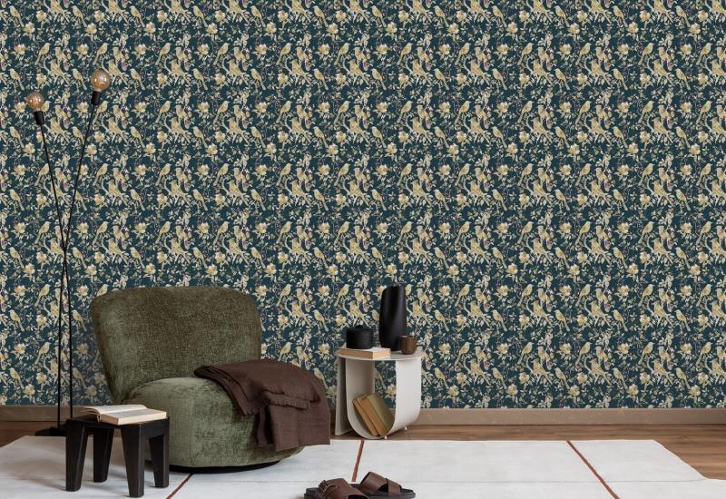Garden Birds Midnight Blue Fugl tapet