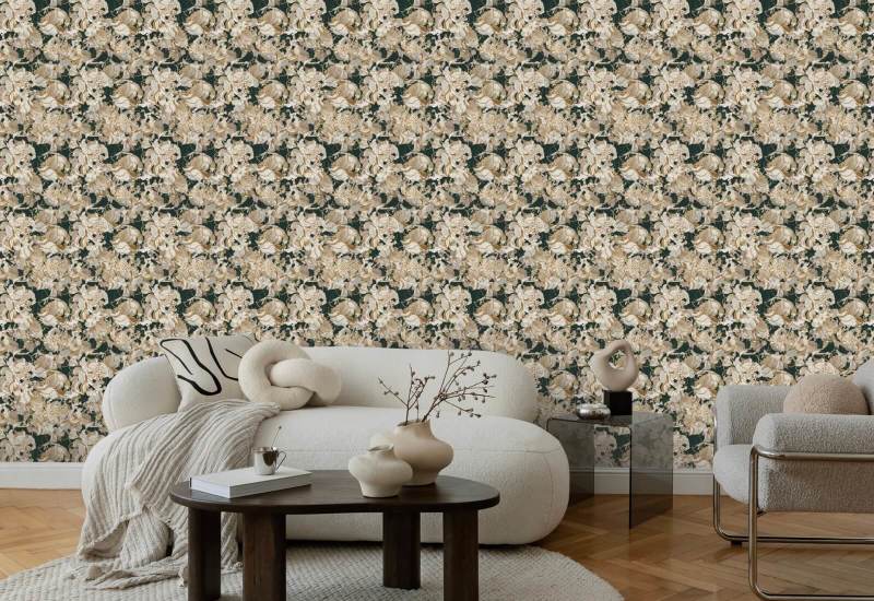 Peony Blush Dark Botanical Abstract Wallpaper