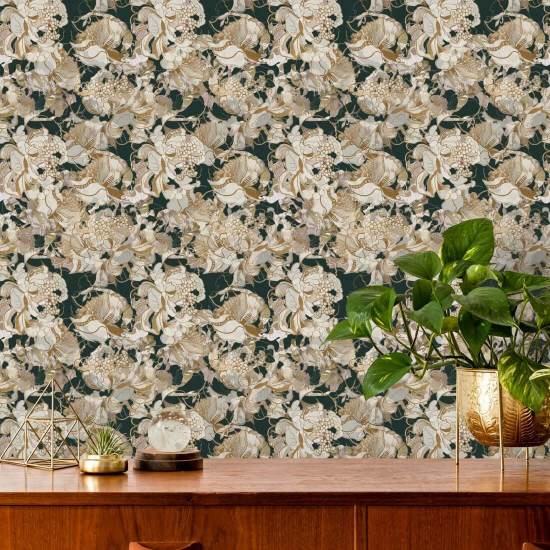 Peony Blush Dark Botanisk Abstrakt tapet