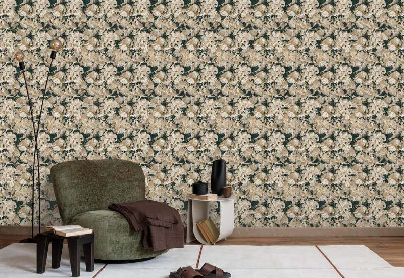 Peony Blush Dark Botanical Abstract Wallpaper