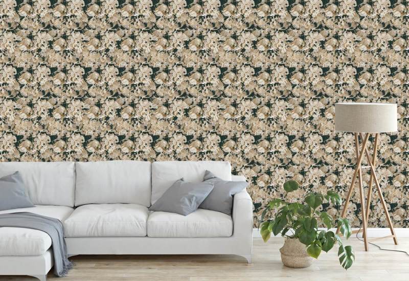 Peony Blush Dark Botanical Abstract Wallpaper