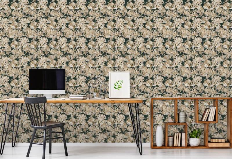 Peony Blush Dark Botanical Abstract Wallpaper