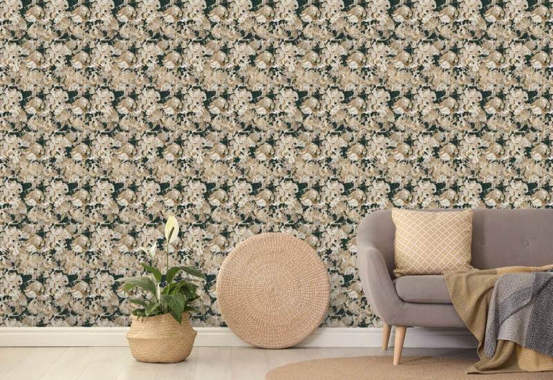 Peony Blush Dark Botanical Abstract Wallpaper