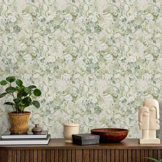 Peony Blush Soft Sage Blommig tapet