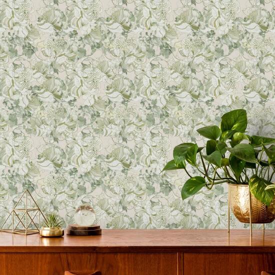 Peony Blush Soft Sage Floral Wallpaper