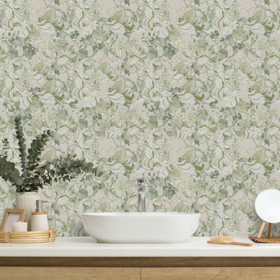 Peony Blush Soft Sage Papel de parede floral