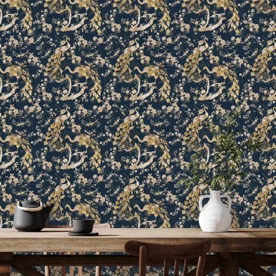 Bleu paon vintage Papier peint Peacock