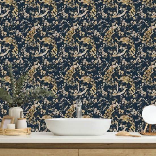 Vintage Peacock Navy Peacock Wallpaper