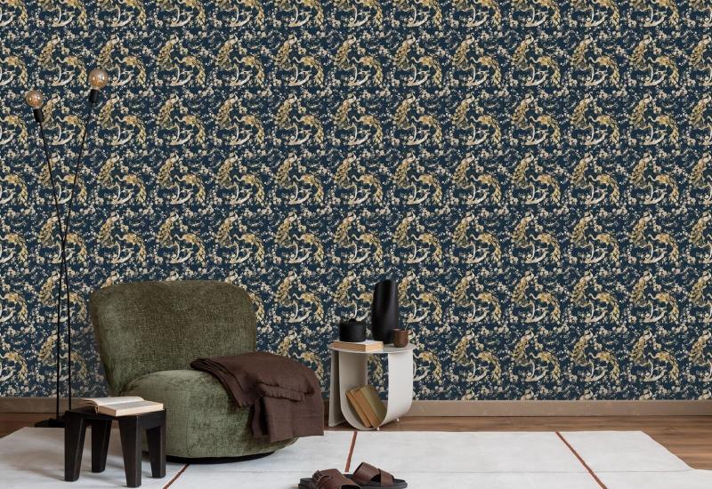 Vintage Peacock Navy Peacock Wallpaper