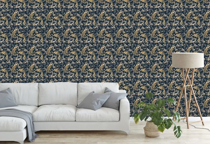Vintage Peacock Navy Peacock Wallpaper
