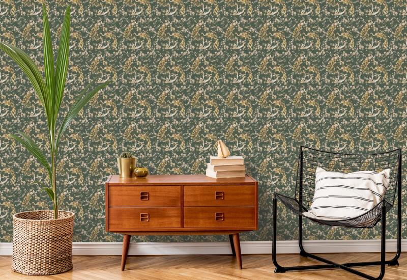 Vintage Peacock Olive Green Peacock Wallpaper