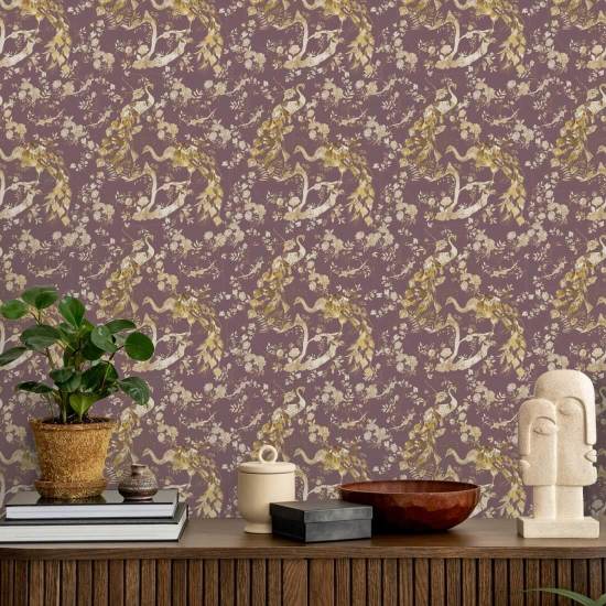 Vintage Peacock Plum Vintage Wallpaper