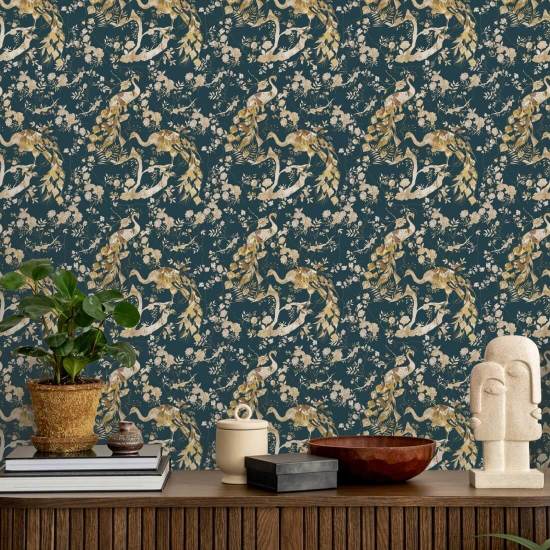 Vintage Peacock Teal Peacock Wallpaper