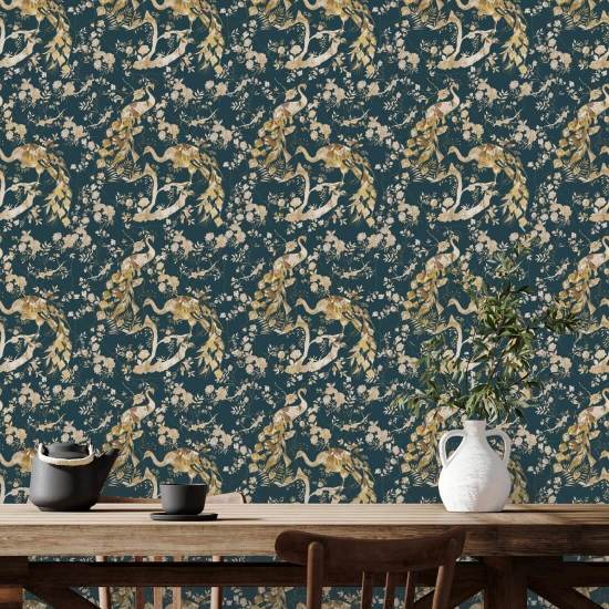 Vintage Peacock Teal Peacock Wallpaper