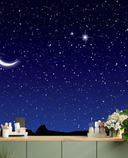Papier Peint Fresque Croissant de Lune et étoiles sur ciel bleu marine Papier Peint Fresque Croissant de Lune et étoiles sur ciel bleu marine