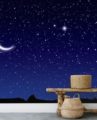 Papier Peint Fresque Croissant de Lune et étoiles sur ciel bleu marine Papier Peint Fresque Croissant de Lune et étoiles sur ciel bleu marine