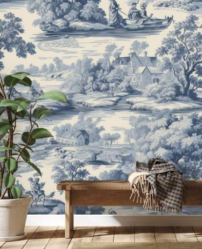grijs-witte vintage muurschildering genaamd Toile Style Landscape voor woonkamers, eetkamers en gangen grijs-witte vintage muurschildering genaamd Toile Style Landscape voor woonkamers, eetkamers en gangen