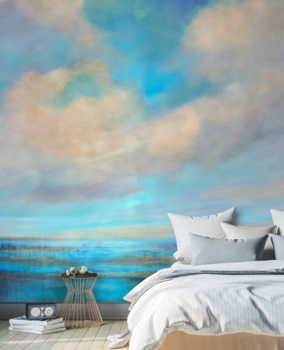 customisable abstract blue and white cloud mural called Little Moments of Happiness by Annette Schmucker