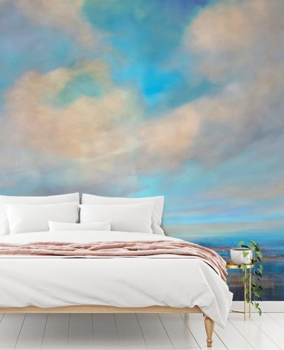 mural abstracto personalizable de nubes azules y blancas llamado Little Moments of Happiness de Annette Schmucker mural abstracto personalizable de nubes azules y blancas llamado Little Moments of Happiness de Annette Schmucker