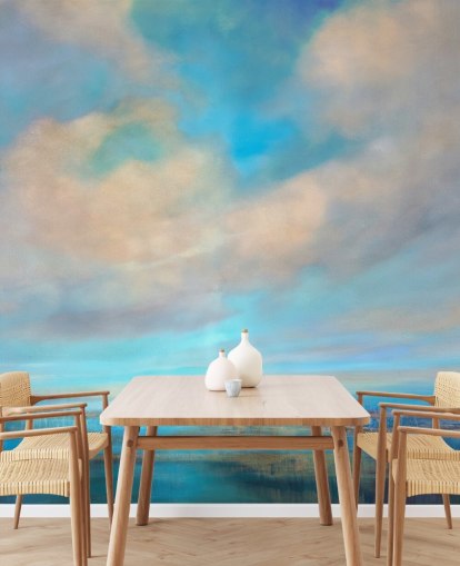 aanpasbare abstracte blauw-witte wolkenschildering genaamd Little Moments of Happiness van Annette Schmucker