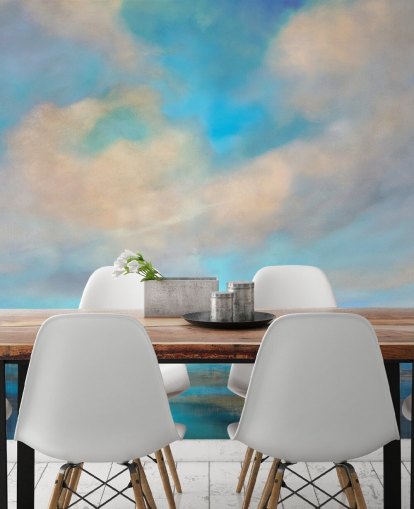 customisable abstract blue and white cloud mural called Little Moments of Happiness by Annette Schmucker