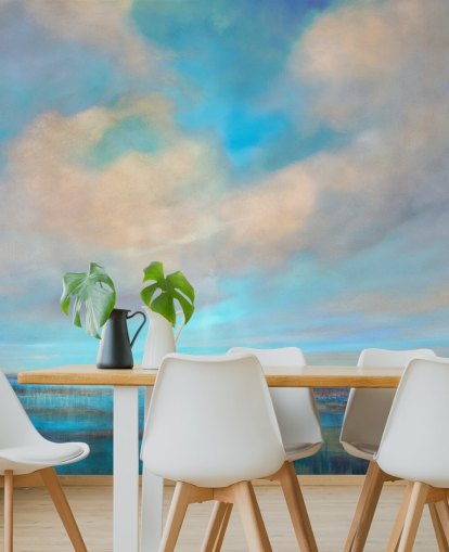 customisable abstract blue and white cloud mural called Little Moments of Happiness by Annette Schmucker customisable abstract blue and white cloud mural called Little Moments of Happiness by Annette Schmucker