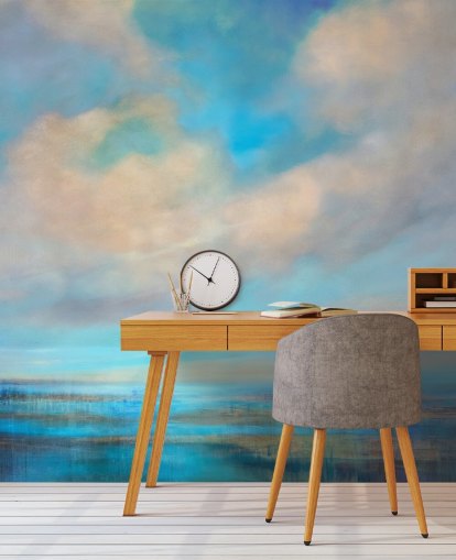 personalisierbares abstraktes blau-weißes Wolkengemälde mit dem Titel Little Moments of Happiness von Annette Schmucker