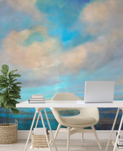 customisable abstract blue and white cloud mural called Little Moments of Happiness by Annette Schmucker