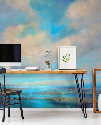 customisable abstract blue and white cloud mural called Little Moments of Happiness by Annette Schmucker customisable abstract blue and white cloud mural called Little Moments of Happiness by Annette Schmucker