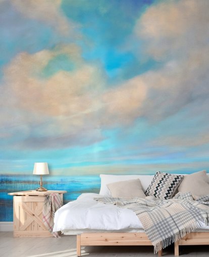 customisable abstract blue and white cloud mural called Little Moments of Happiness by Annette Schmucker