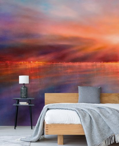 kundenspezifisches abstraktes Wandbild in Lila und Orange namens Another Morning von Annette Schmucker