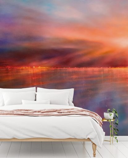 custom purple and orange abstract mural called Another Morning by Annette Schmucker custom purple and orange abstract mural called Another Morning by Annette Schmucker